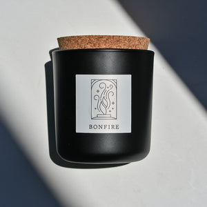Bonfire Tumbler Candle in Black Glass + Cork