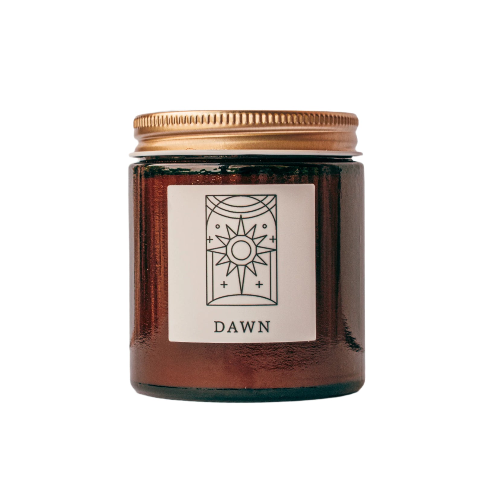 Dawn candle in amber jar with gold lid for wholesale through Faire, Bulletin, Shoppe Object, and directly.