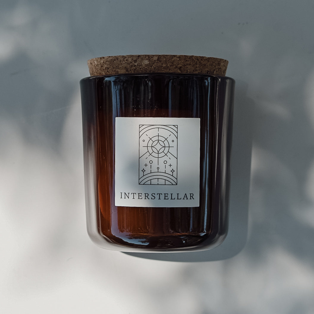 Interstellar Tumbler Candle in Amber Glass + Cork