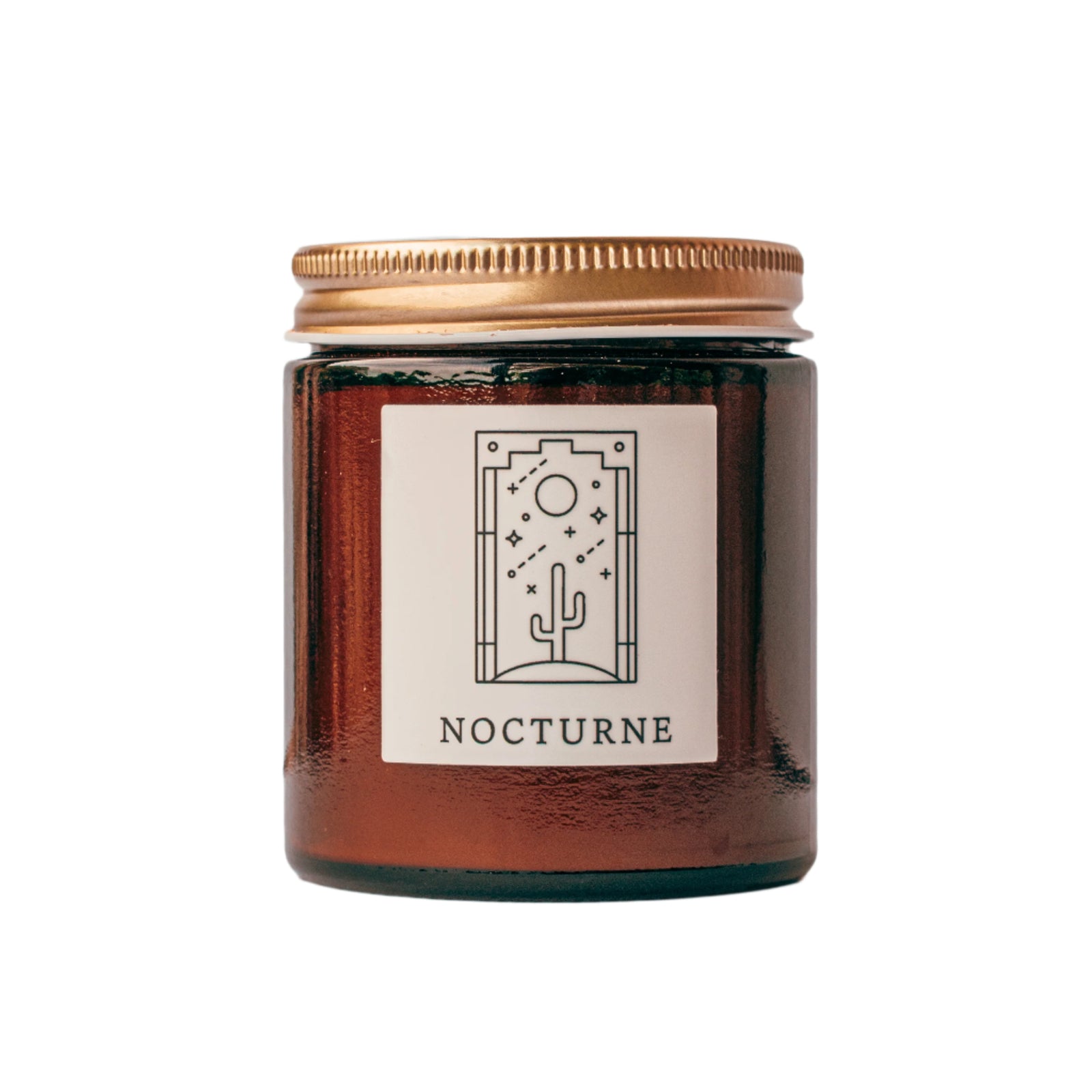Nocturne candle in amber jar with gold lid for wholesale through Faire, Bulletin, Shoppe Object, and directly.